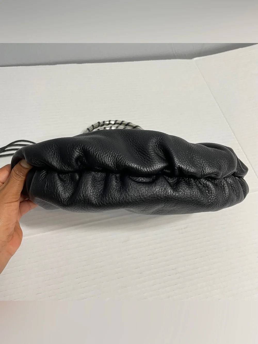 Vintage Babee D Black Leather Ring-Handle hobo bag handbag boho western
